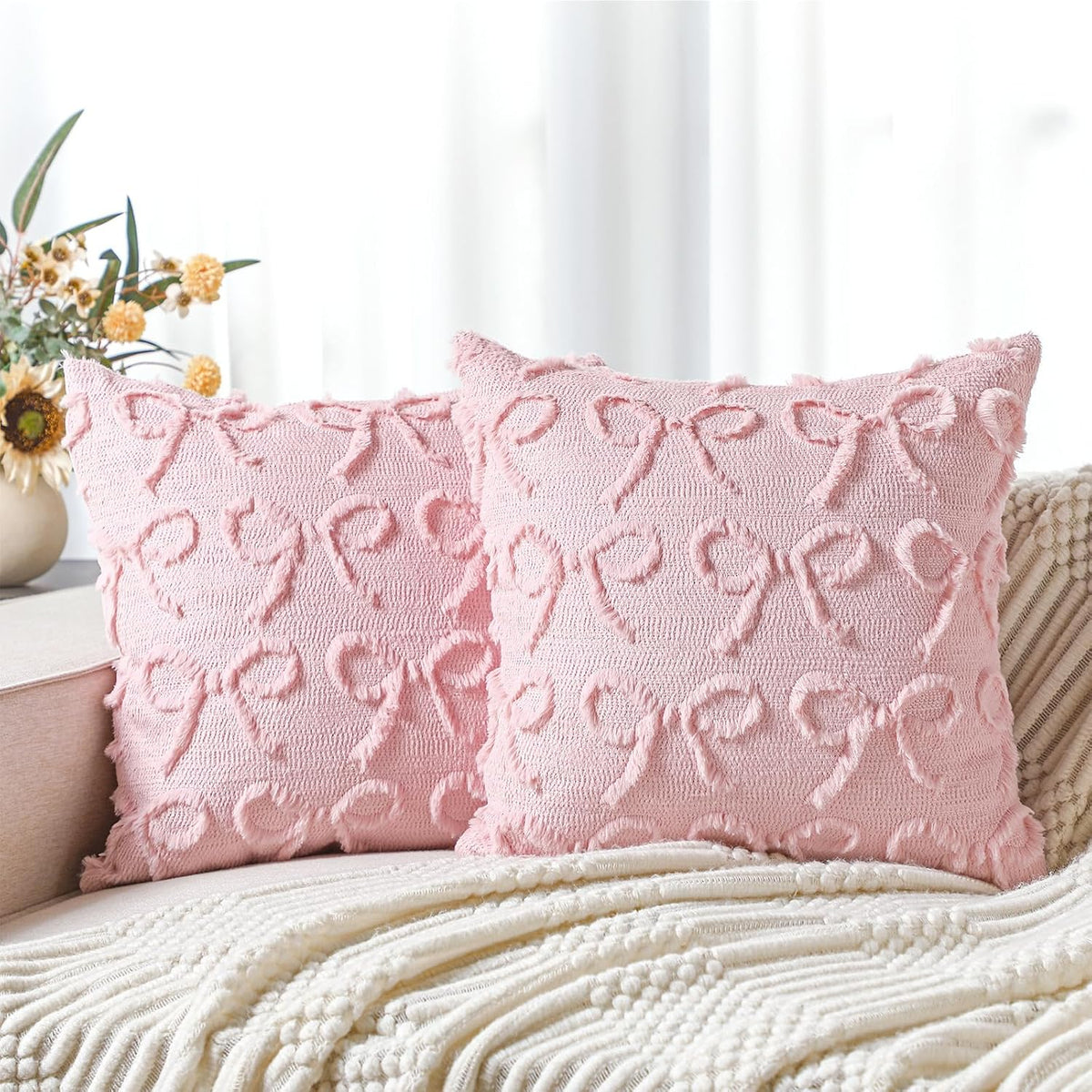 2 Pack Pink Bow Pillow Covers 18x18 Coquette Preppy Decor