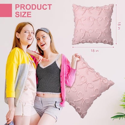 2 Pack Pink Bow Pillow Covers 18x18 Coquette Preppy Decor