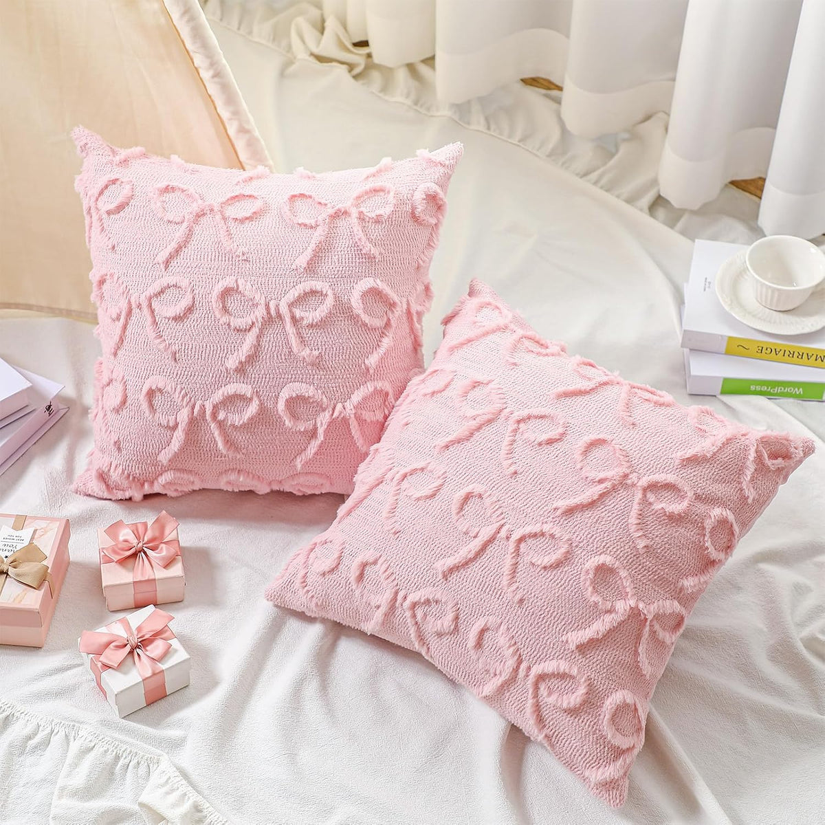 2 Pack Pink Bow Pillow Covers 18x18 Coquette Preppy Decor