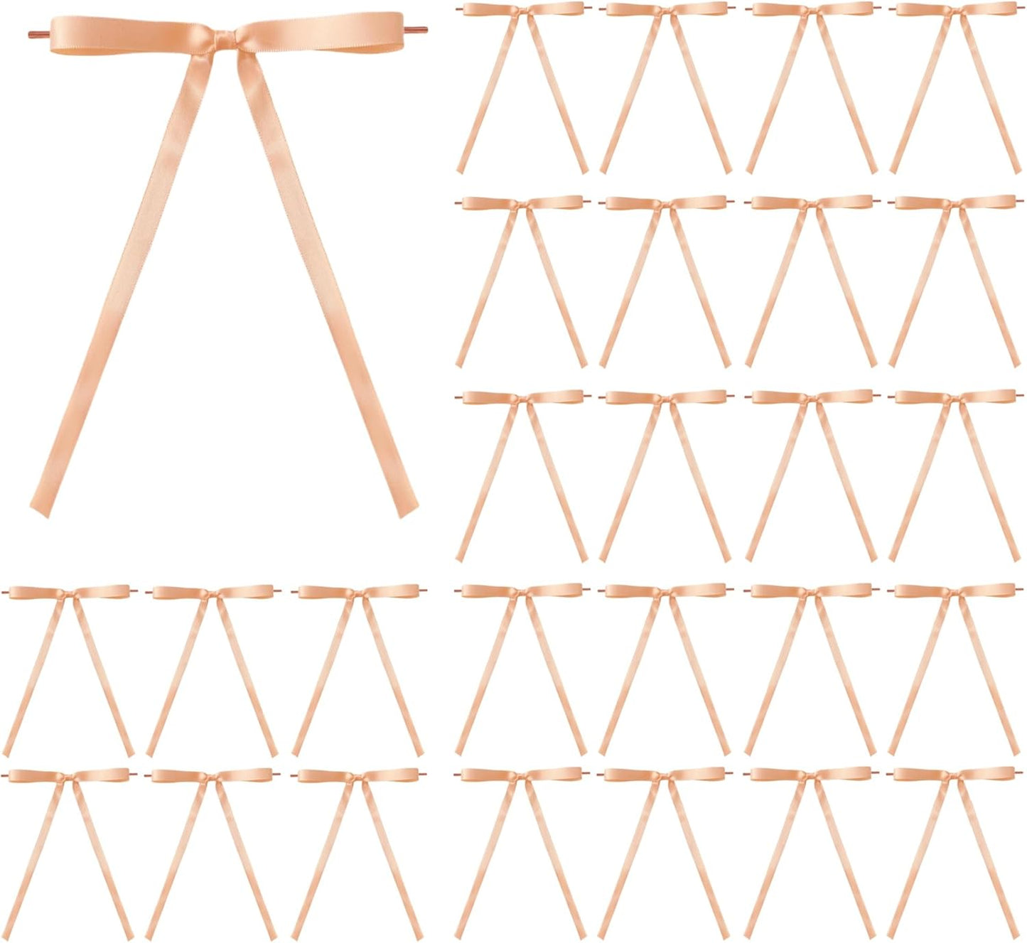 Meseey 30 Pcs Peach Satin Bows with Twist Ties 5x7 Inch Pre-Tied Premade Ribbon Bows for Wedding, Baby Shower, Spring, Summer, Birthday, Christmas Tree, Wreath, Gift Wrapping & Home Decorations