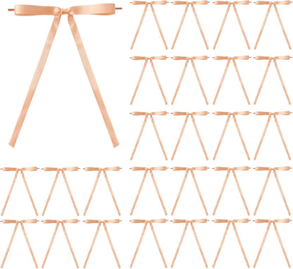 Meseey 30 Pcs Peach Satin Bows with Twist Ties 5x7 Inch Pre-Tied Premade Ribbon Bows for Wedding, Baby Shower, Spring, Summer, Birthday, Christmas Tree, Wreath, Gift Wrapping & Home Decorations