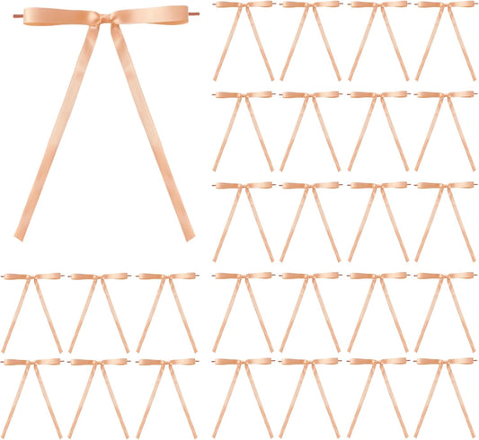 Meseey 30 Pcs Peach Satin Bows with Twist Ties 5x7 Inch Pre-Tied Premade Ribbon Bows for Wedding, Baby Shower, Spring, Summer, Birthday, Christmas Tree, Wreath, Gift Wrapping & Home Decorations