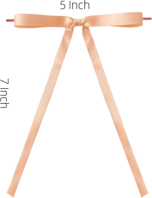 Meseey 30 Pcs Peach Satin Bows with Twist Ties 5x7 Inch Pre-Tied Premade Ribbon Bows for Wedding, Baby Shower, Spring, Summer, Birthday, Christmas Tree, Wreath, Gift Wrapping & Home Decorations