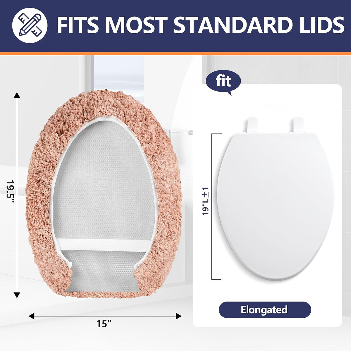 Microfiber Elongated Toilet Seat Cover 19.5"x 15" Machine Washable