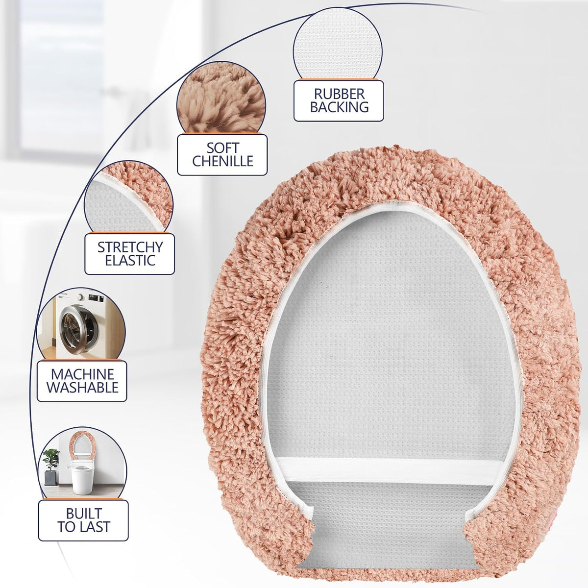 Microfiber Elongated Toilet Seat Cover 19.5"x 15" Machine Washable