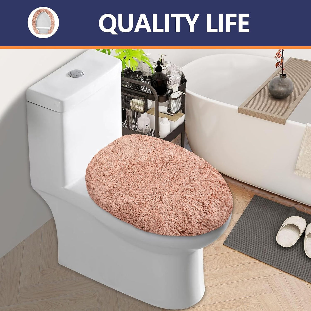 Microfiber Elongated Toilet Seat Cover 19.5"x 15" Machine Washable
