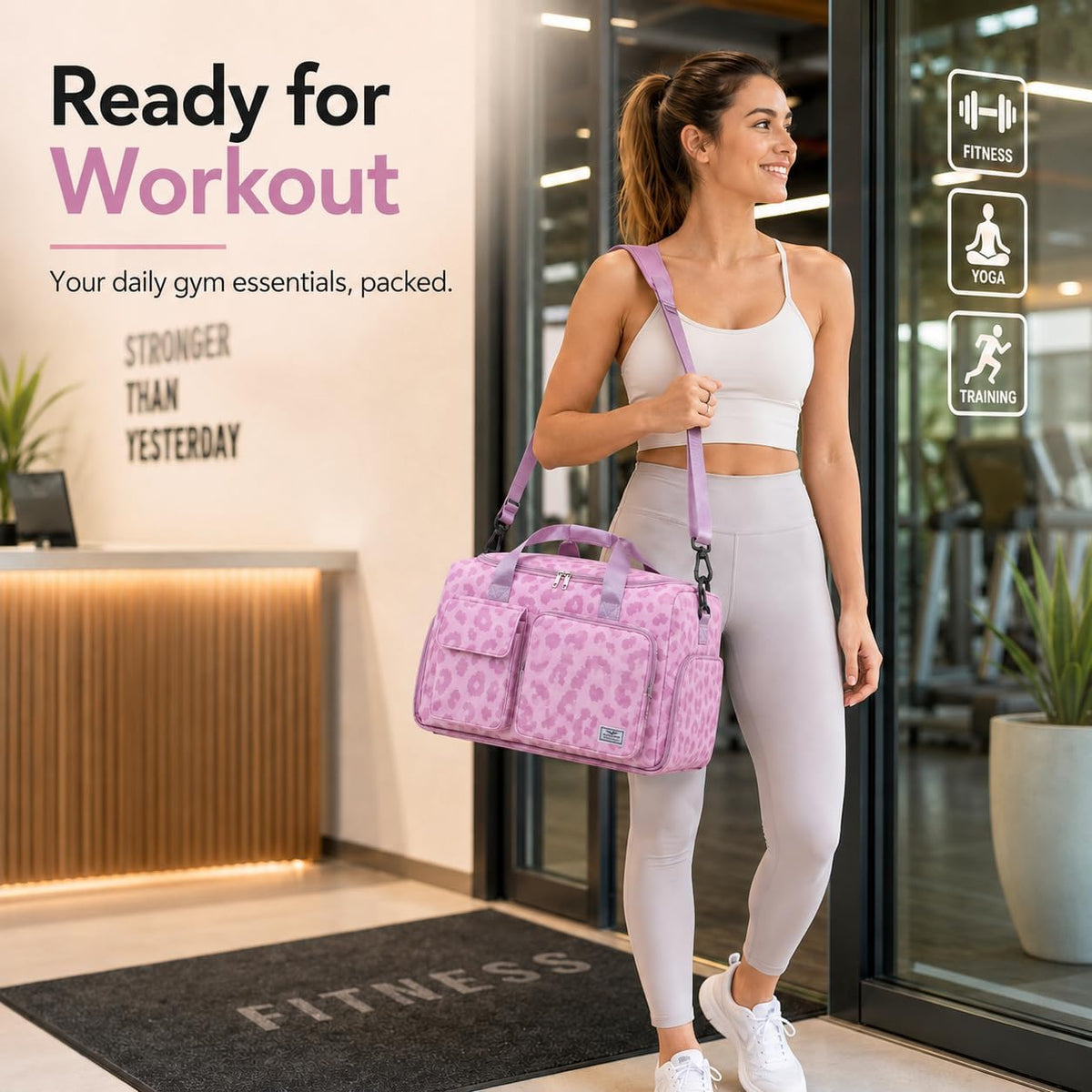 Women's Gym Duffle Bag with Shoes Compartment, 30L Capacity, Ideal for Travel, Gym, Sports, Duffel, Weekender