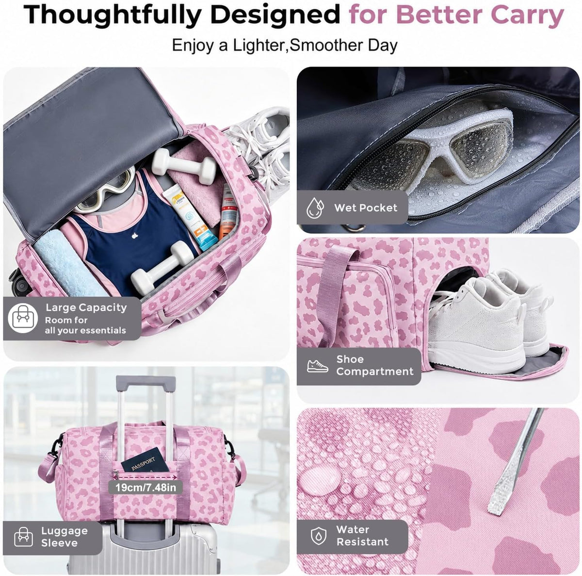 Women's Gym Duffle Bag with Shoes Compartment, 30L Capacity, Ideal for Travel, Gym, Sports, Duffel, Weekender