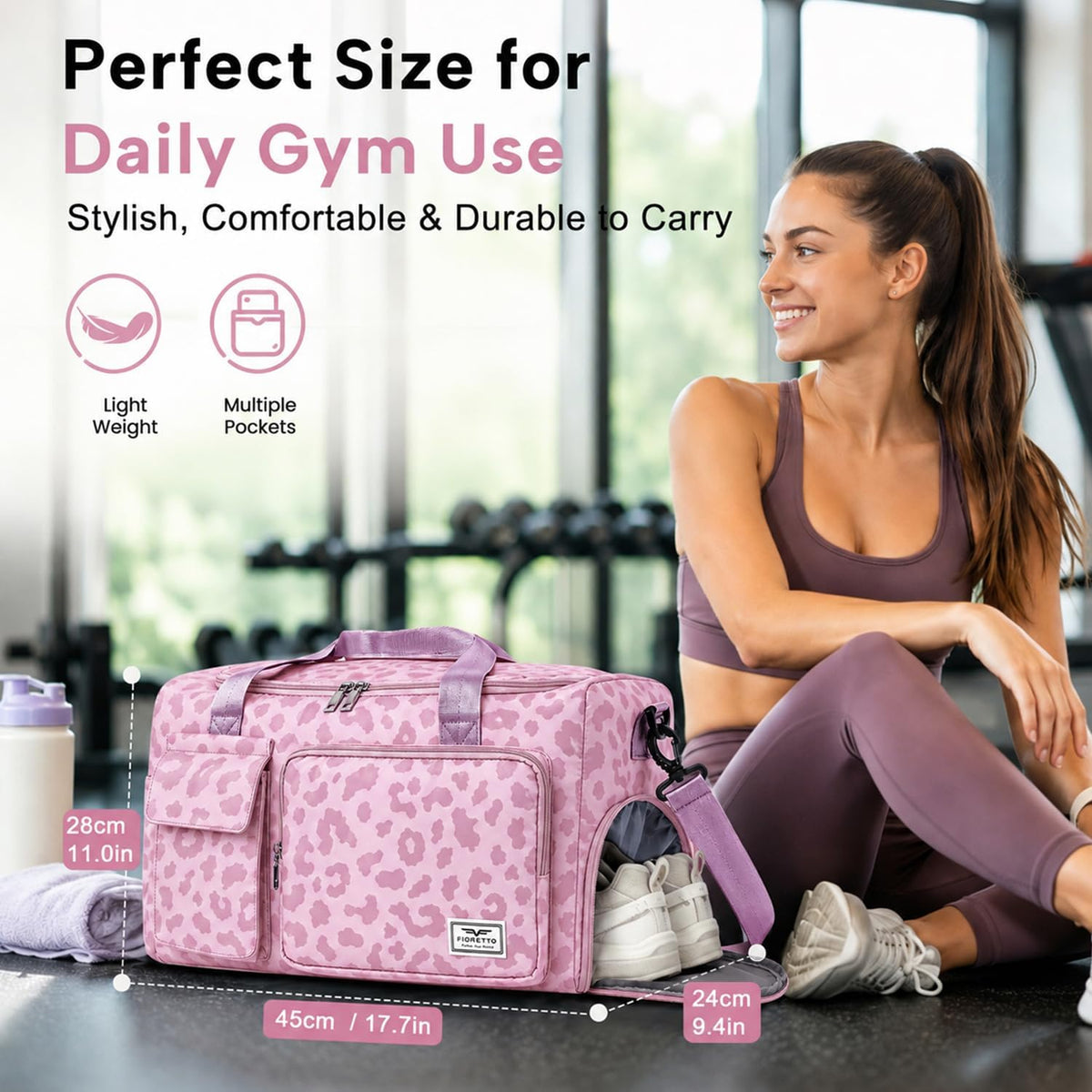Women's Gym Duffle Bag with Shoes Compartment, 30L Capacity, Ideal for Travel, Gym, Sports, Duffel, Weekender