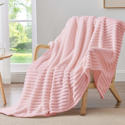 Ribbed Pink Throw Blanket for Couch, 50"x60"