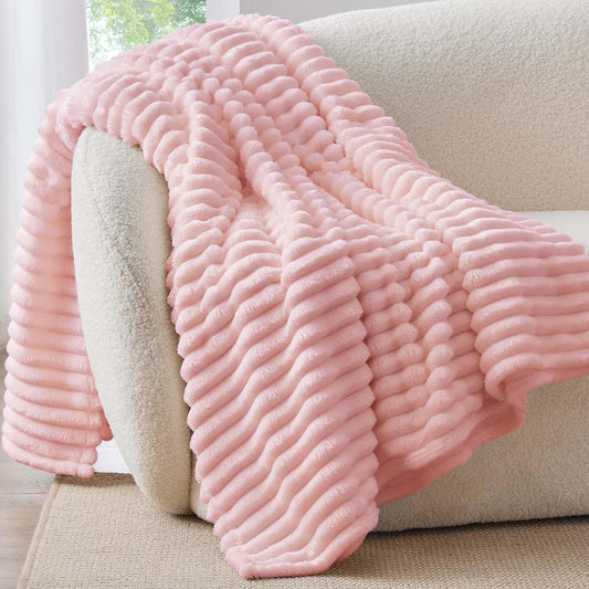 Ribbed Pink Throw Blanket for Couch, 50"x60"