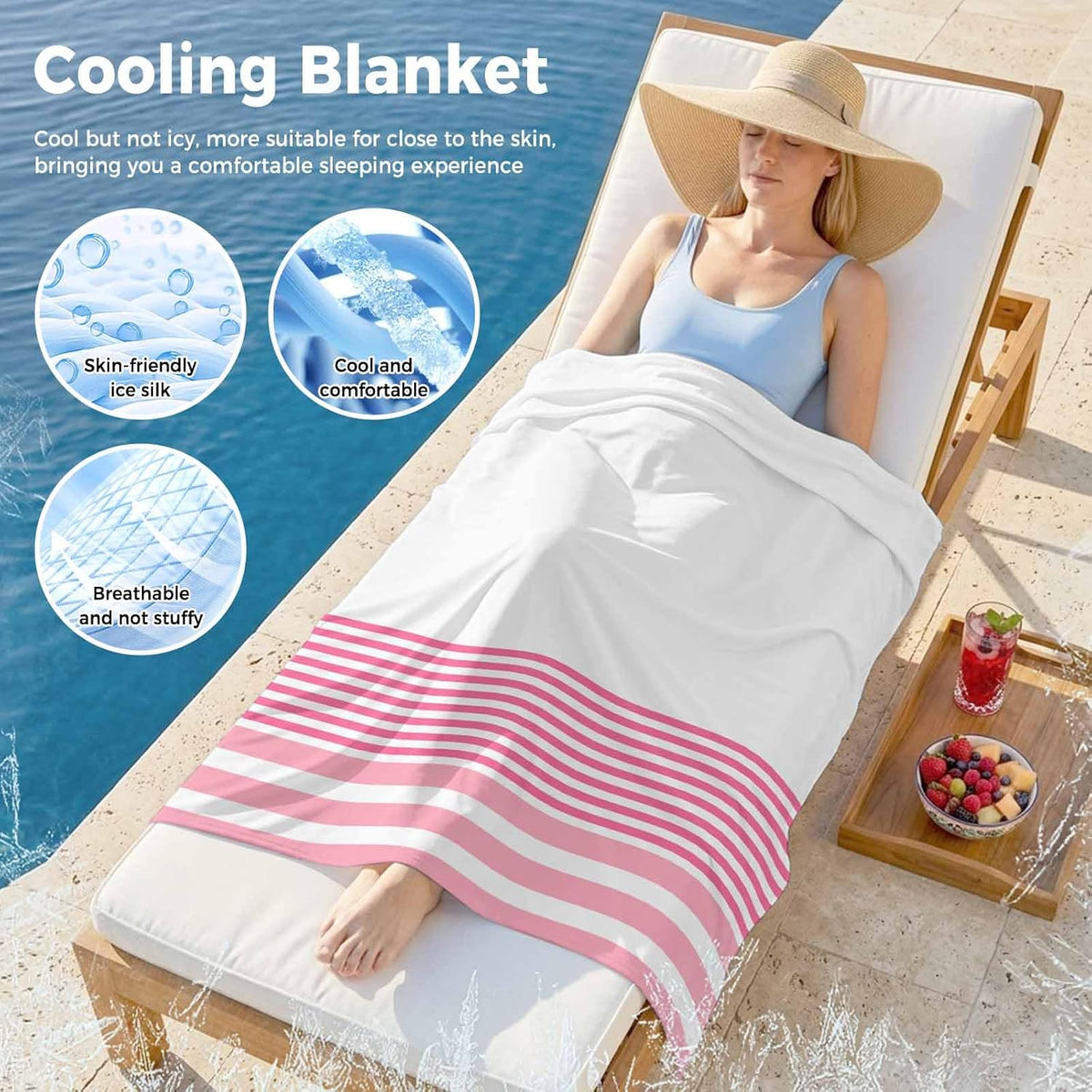 Cooling Blanket for Hot Sleepers Pink Stripe Lightweight Breathable Double Sided Summer Blanket Classic Style Cooling Throw Blanket for Couch Bed Night Sweats 30"x40"