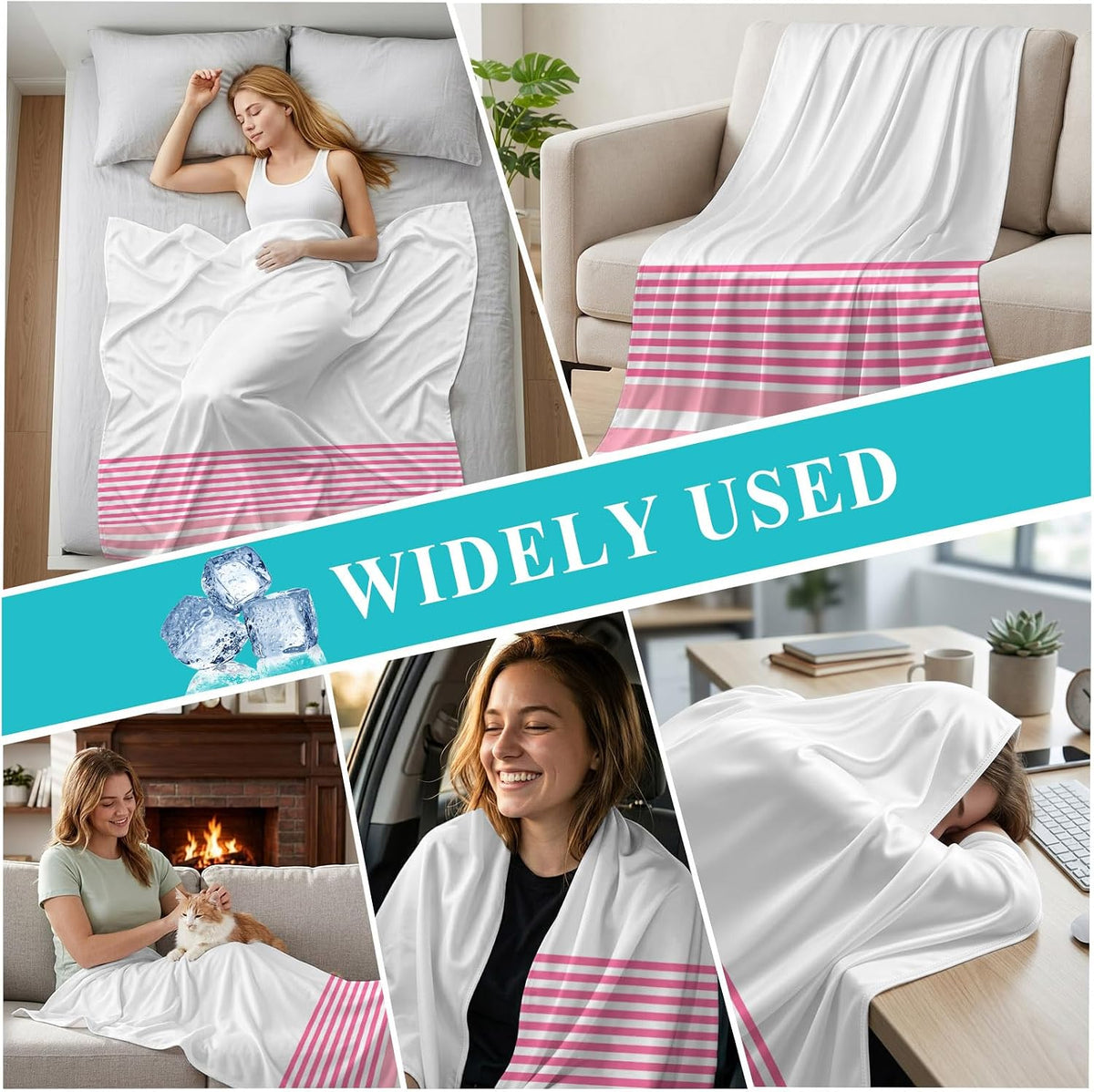 Cooling Blanket for Hot Sleepers Pink Stripe Lightweight Breathable Double Sided Summer Blanket Classic Style Cooling Throw Blanket for Couch Bed Night Sweats 30"x40"