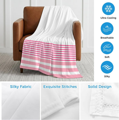 Cooling Blanket for Hot Sleepers Pink Stripe Lightweight Breathable Double Sided Summer Blanket Classic Style Cooling Throw Blanket for Couch Bed Night Sweats 30"x40"