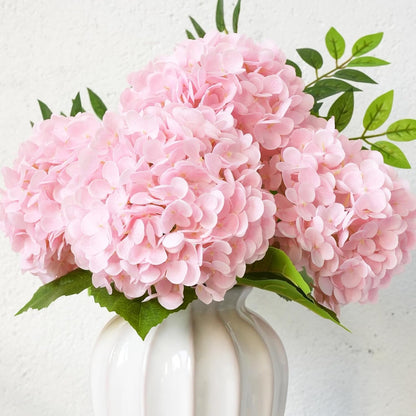 3 Pcs 20" Real Touch Pink Hydrangea Artificial Flowers, Lifelike Latex Faux Fake Flowers with Stems, for Vase Table Centerpiece Home Decor Wedding Bouquet