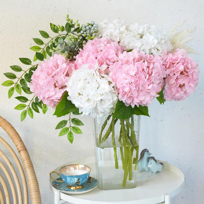 3 Pcs 20" Real Touch Pink Hydrangea Artificial Flowers, Lifelike Latex Faux Fake Flowers with Stems, for Vase Table Centerpiece Home Decor Wedding Bouquet