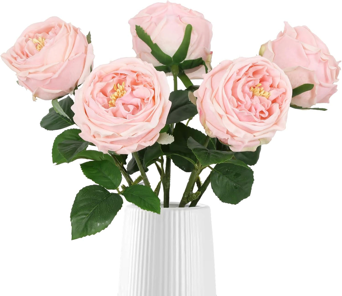 Real Touch Rose Artificial Flowers 5PCS Faux Pink Peonies Realistic Roses with Stem for Wedding Bouquet Party Home Decor (Pink)