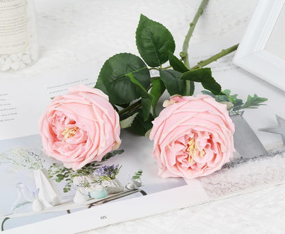 Real Touch Rose Artificial Flowers 5PCS Faux Pink Peonies Realistic Roses with Stem for Wedding Bouquet Party Home Decor (Pink)