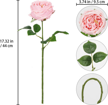 Real Touch Rose Artificial Flowers 5PCS Faux Pink Peonies Realistic Roses with Stem for Wedding Bouquet Party Home Decor (Pink)