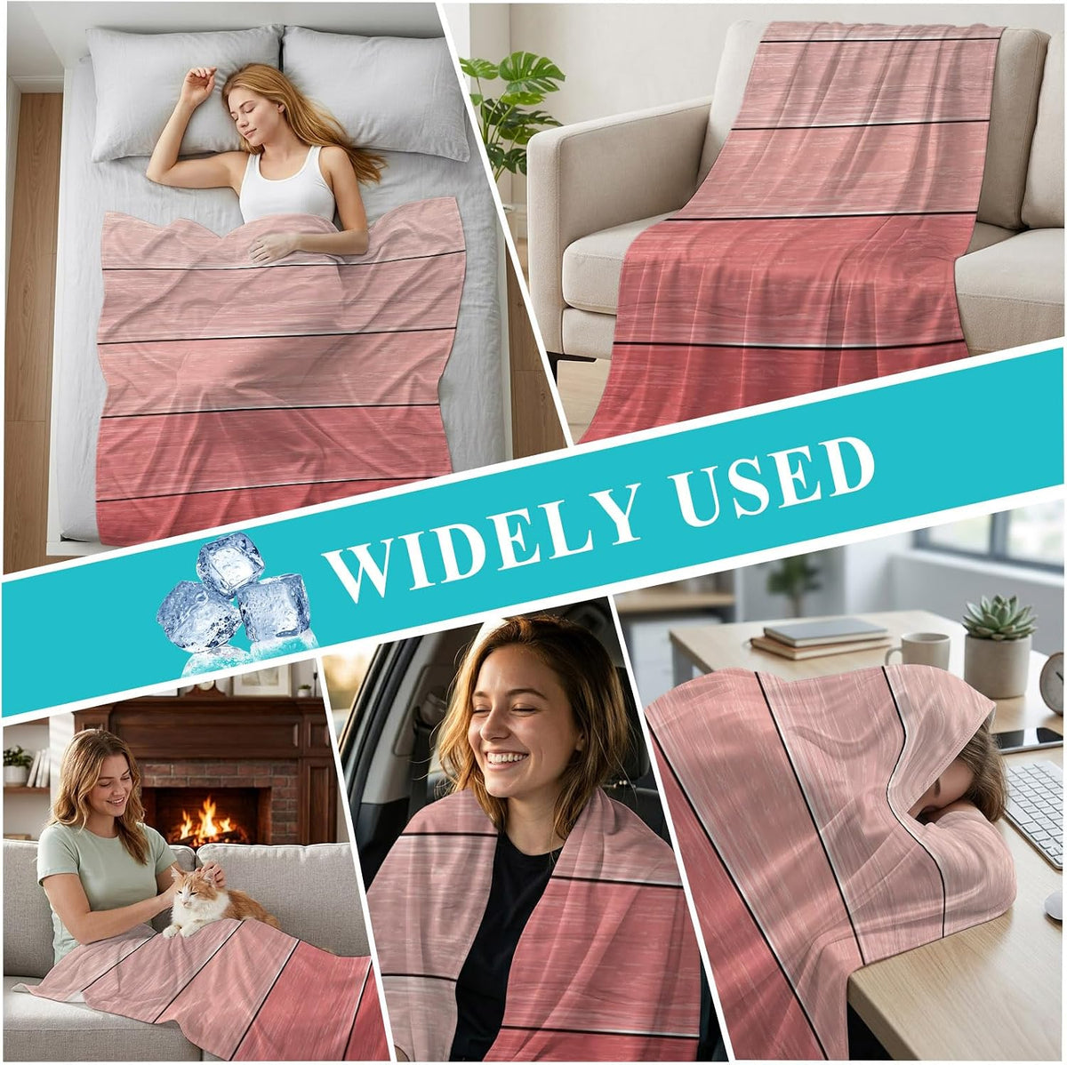 50"x60" Standard Throw Cooling Blanket Peach Pink Wood Grain Ice Silk Lightweight Breathable Soft Summer Blanket for Hot Sleepers Couch Bed Sofa Camping Farmhouse Wooden