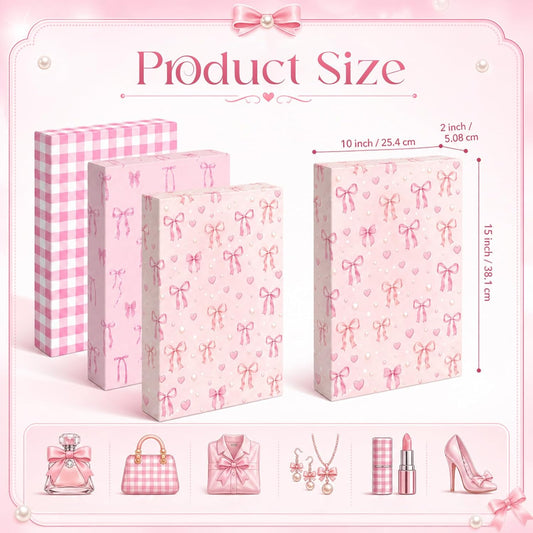 6 Pcs Large Shirt Gift Boxes with Lids 14.5 x 10 x 2 Inches Pink Bow Gift Box for Presents 3 Designs Shirt Boxes for Christmas Wedding Holiday Birthday Parties