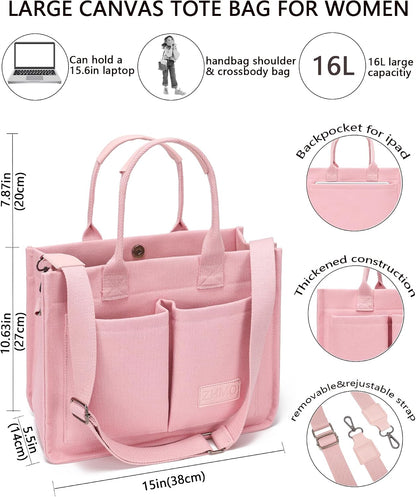 ZHMO Canvas Tote Bag for Women,Women's Bags Crossbody Bags Work Laptop Tote Bag Large Handbags Purse for Travel Nurse Teacher