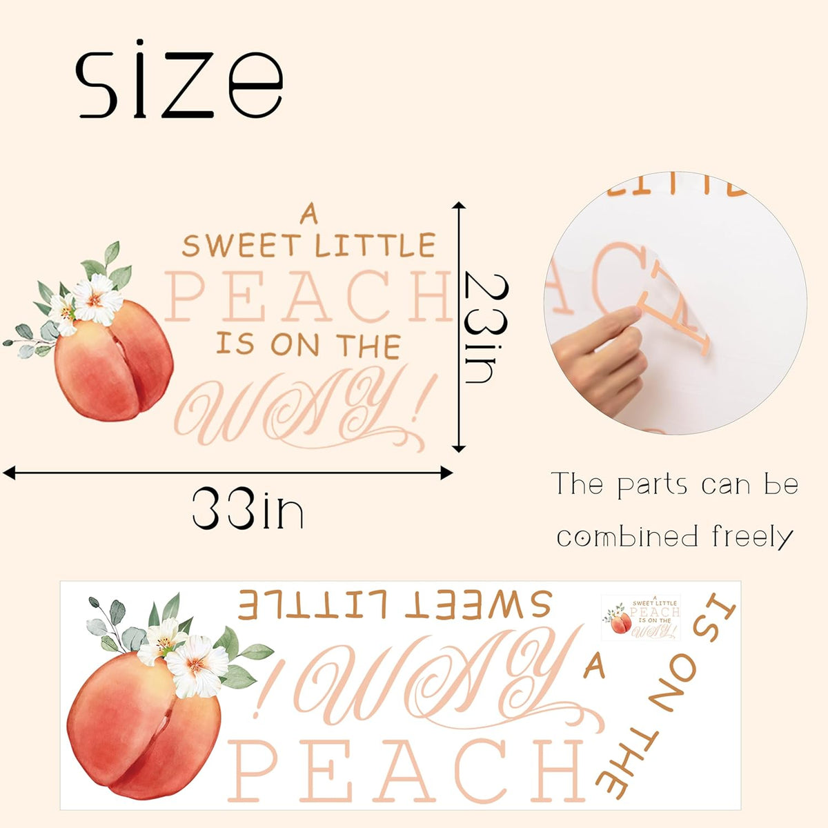 A Sweet Little Peach is On The Way Decal - Gender Reveal Girl or Boy Baby Shower Decal Sign,Gender Neutral Baby Shower Decor(Big Peach)