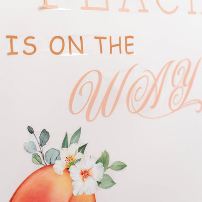 A Sweet Little Peach is On The Way Decal - Gender Reveal Girl or Boy Baby Shower Decal Sign,Gender Neutral Baby Shower Decor(Big Peach)