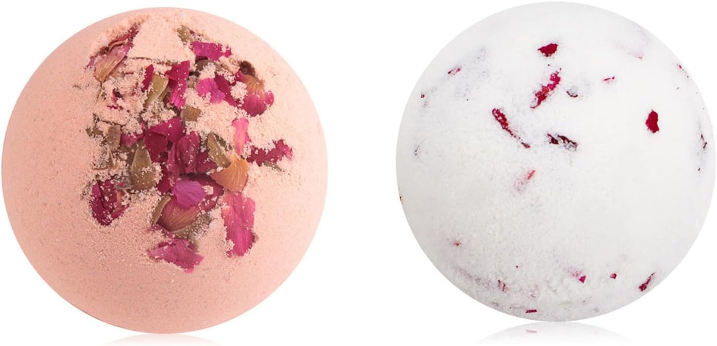 Bath Bombs for Women Spa Gift Set with 1 Rose and 1 Milk Essential Oils Sea Salt Moisturizing Relaxing Birthday Gift for Her Bubble Bath Skincare Relaxation Aromatherapy Gifts 2 Pack