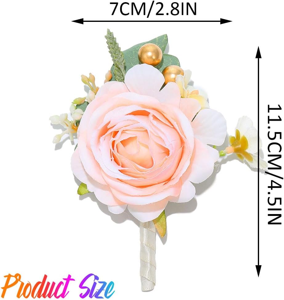 Bride Wedding Rose Boutonniere Groom Flower Buttonholes Prom Suit Decor for Men and Groomsmans (Pink)