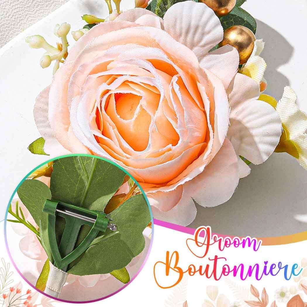 Bride Wedding Rose Boutonniere Groom Flower Buttonholes Prom Suit Decor for Men and Groomsmans (Pink)
