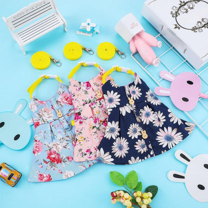 3 Sets Rabbit Bunny Harness and Leash Gift, Pink Flower, Blue Flower, Daisy
