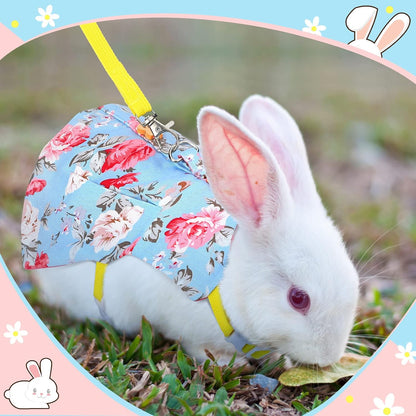 3 Sets Rabbit Bunny Harness and Leash Gift, Pink Flower, Blue Flower, Daisy