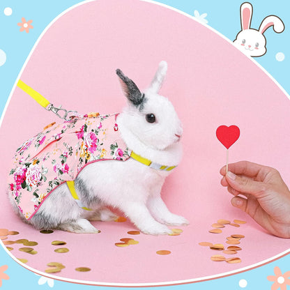 3 Sets Rabbit Bunny Harness and Leash Gift, Pink Flower, Blue Flower, Daisy