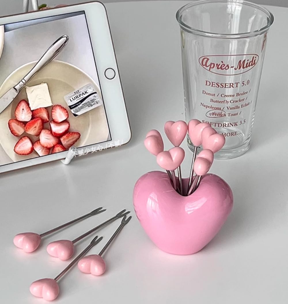Coffe Spoons Pink Heart set with 10 Stir Cute Dessert Ice-Cream TeaSpoons Tableware Creative Coffee Bar Accessories for women (Pink)