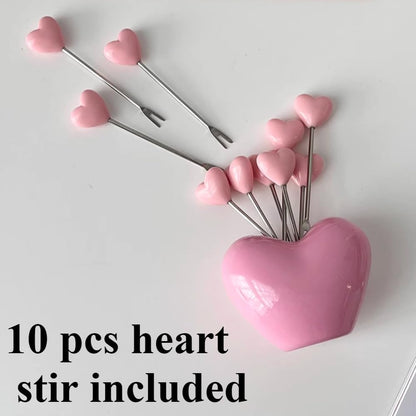 Coffe Spoons Pink Heart set with 10 Stir Cute Dessert Ice-Cream TeaSpoons Tableware Creative Coffee Bar Accessories for women (Pink)