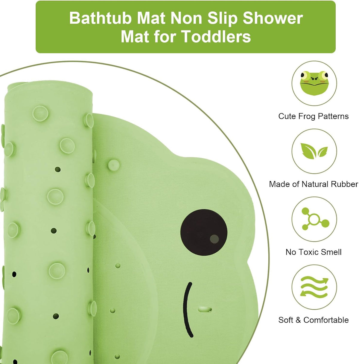 Bathtub Mat Non Slip for Baby Toddlers 30"x 18",Cute Bath Shower Mat with Frog Pattern for Tub,Washable Anti Slip Kids Bath Mat Shower Mats for Bathroom Kitchen Restroom,Pink
