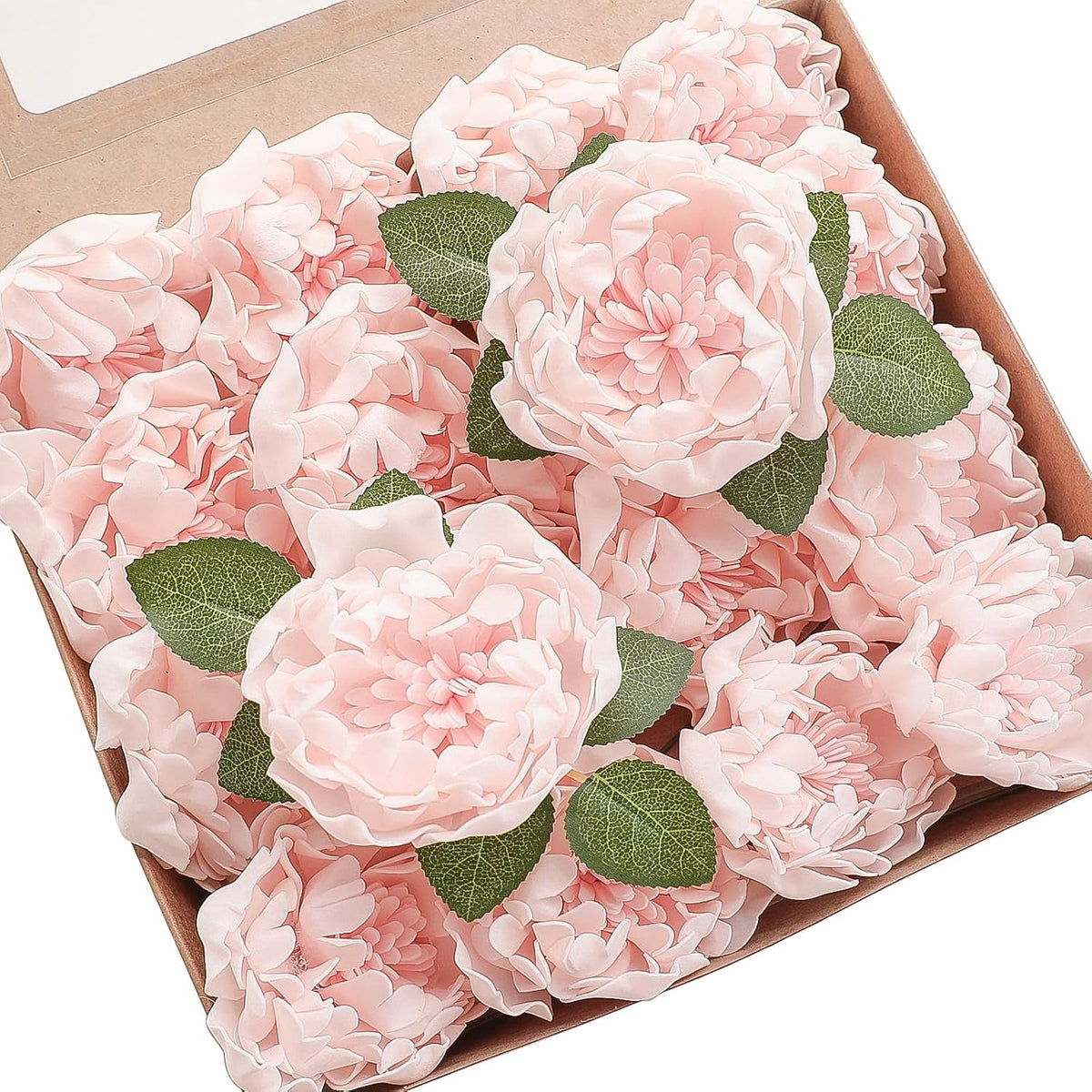 Artificial Flowers 16pcs 4" Blush Blooming Peonies Real Looking Foam Fake Peony with Stems for DIY Wedding Bouquets Pink Bridal Shower Centerpieces Floral Arrangements Party Tables Decorations