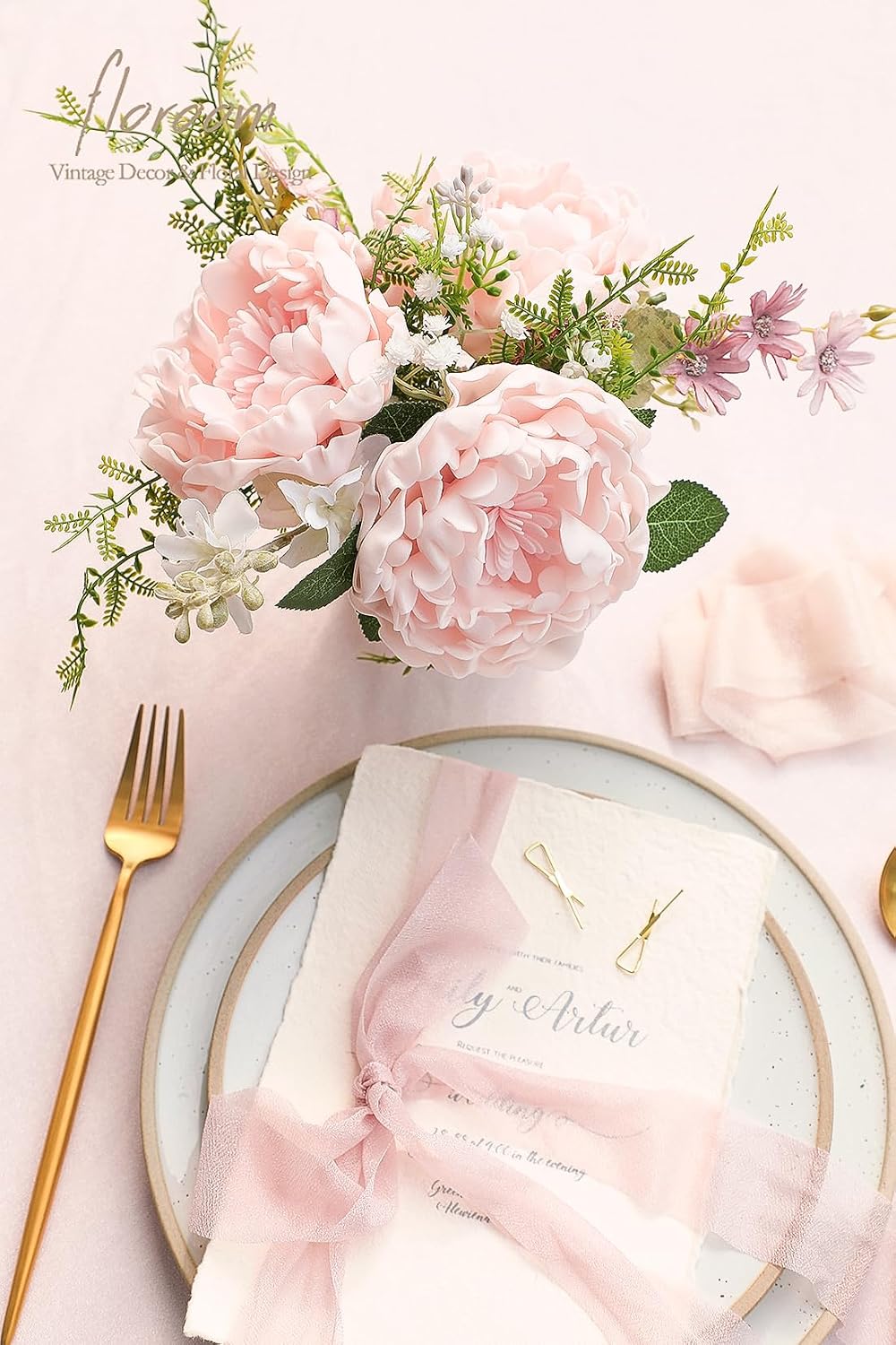 Artificial Flowers 16pcs 4" Blush Blooming Peonies Real Looking Foam Fake Peony with Stems for DIY Wedding Bouquets Pink Bridal Shower Centerpieces Floral Arrangements Party Tables Decorations