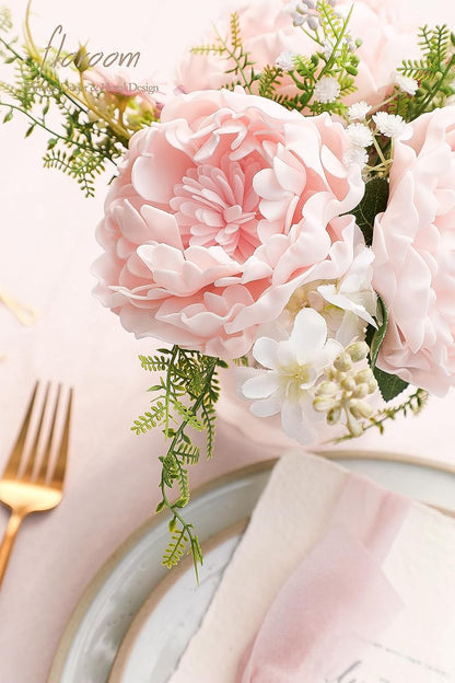 Artificial Flowers 16pcs 4" Blush Blooming Peonies Real Looking Foam Fake Peony with Stems for DIY Wedding Bouquets Pink Bridal Shower Centerpieces Floral Arrangements Party Tables Decorations