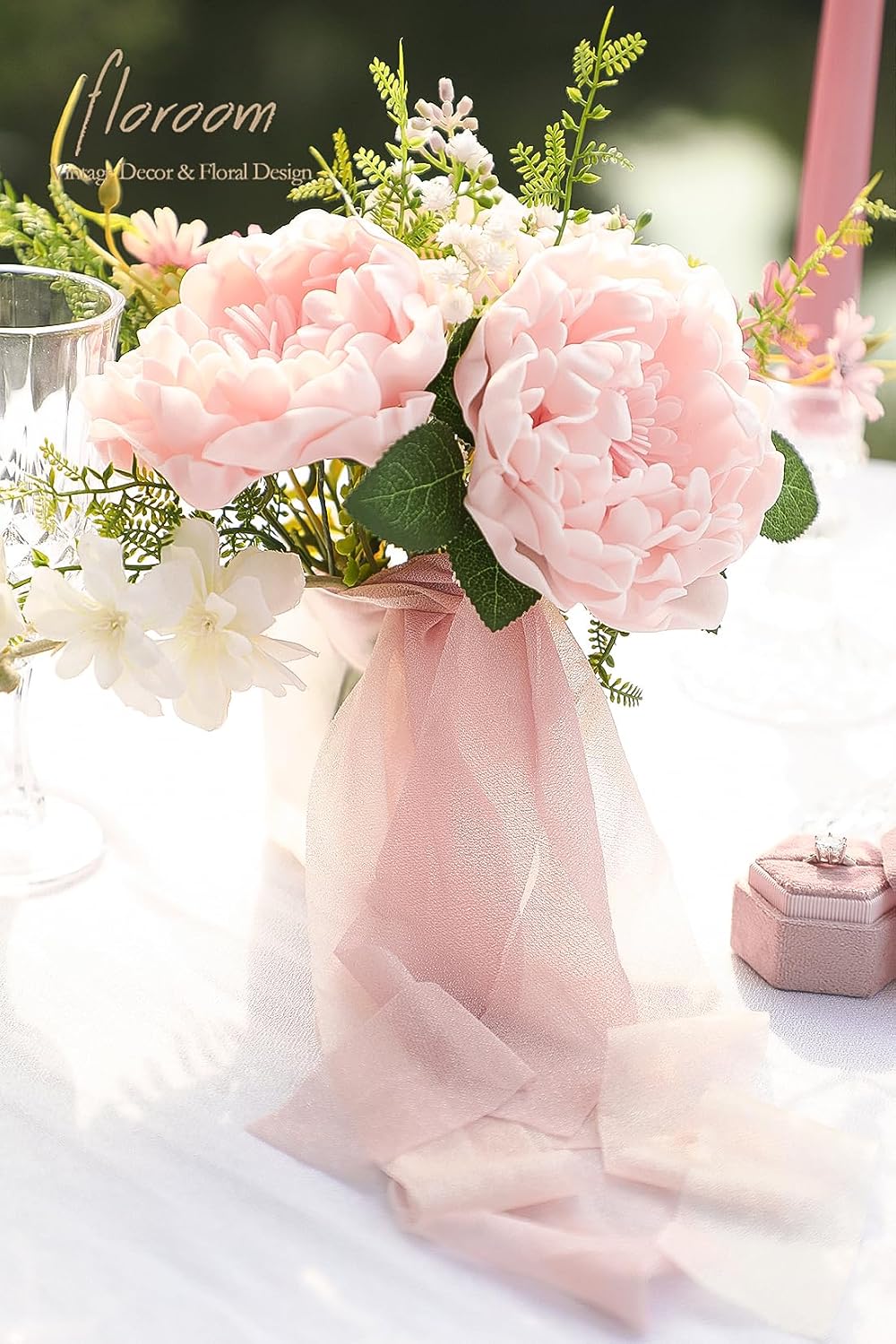 Artificial Flowers 16pcs 4" Blush Blooming Peonies Real Looking Foam Fake Peony with Stems for DIY Wedding Bouquets Pink Bridal Shower Centerpieces Floral Arrangements Party Tables Decorations