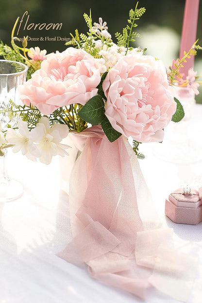 Artificial Flowers 16pcs 4" Blush Blooming Peonies Real Looking Foam Fake Peony with Stems for DIY Wedding Bouquets Pink Bridal Shower Centerpieces Floral Arrangements Party Tables Decorations