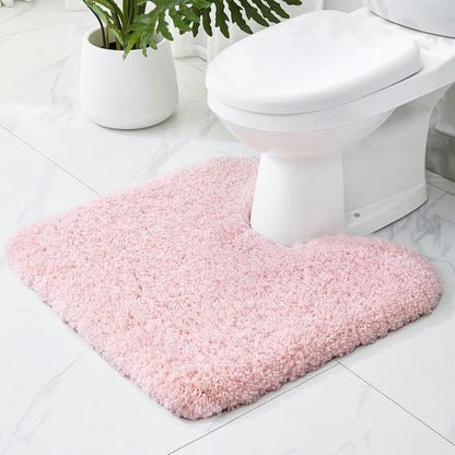 Toilet Rugs U-Shaped Mat 24x22, Contour Bathroom Mat - Ultra Soft & Absorbent Microfiber, Quick-Dry, Machine Washable with High Density Foam Latex Non Slip Backing, Pink