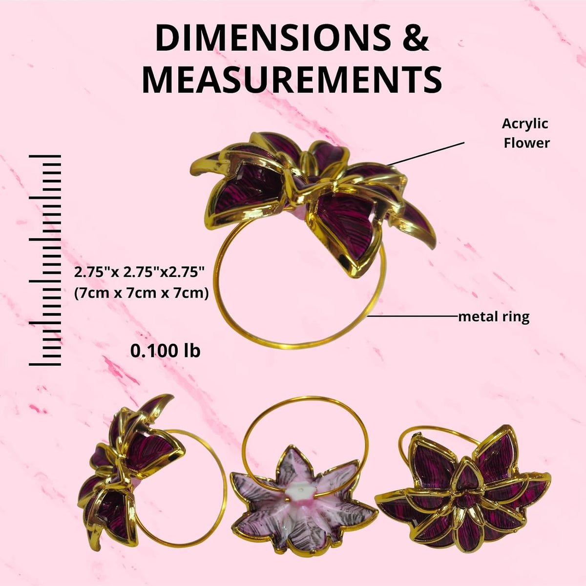 Charlo's Set of 4 Party Delicate Flower Napkin Rings for Wedding, Thanksgiving, Christmas, Wedding, Banquet, Birthday (Pink Party)