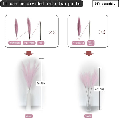 Faux Pampas Grass 3PCS Tall 51'' for Floor Vase Dried Pampas Grass Decor Living Room Decor and Accessories Fluffy Artificial Home Decor (Pink)