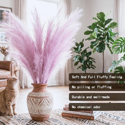 Faux Pampas Grass 3PCS Tall 51'' for Floor Vase Dried Pampas Grass Decor Living Room Decor and Accessories Fluffy Artificial Home Decor (Pink)