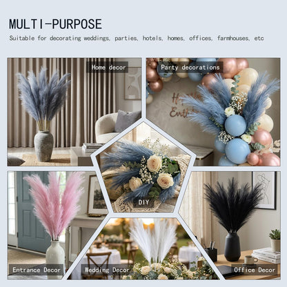 Faux Pampas Grass 3PCS Tall 51'' for Floor Vase Dried Pampas Grass Decor Living Room Decor and Accessories Fluffy Artificial Home Decor (Pink)