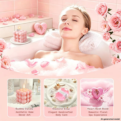 Pink Spa Gift Basket for Women, Birthday Self Care Gifts for Her