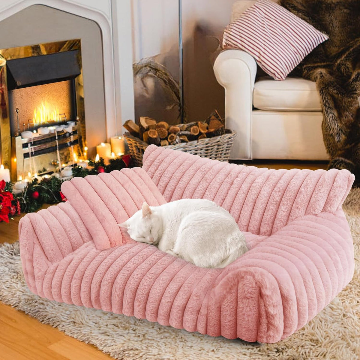 Cute Cat Couch Bed for Indoor Cats, Dog Beds for Small Dogs Couch, S, Pink