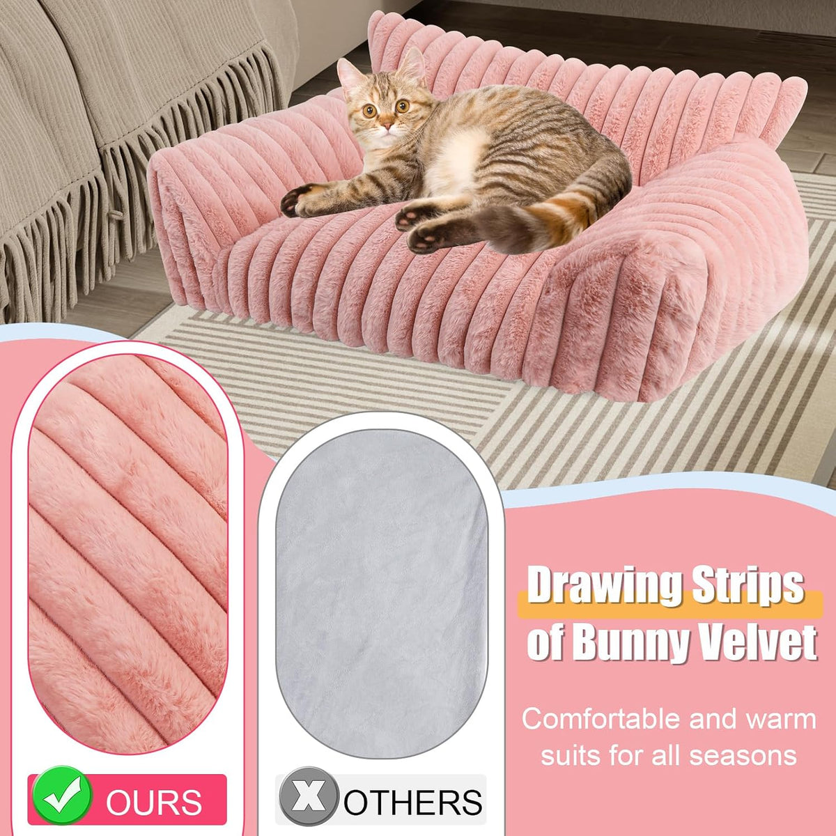 Cute Cat Couch Bed for Indoor Cats, Dog Beds for Small Dogs Couch, S, Pink